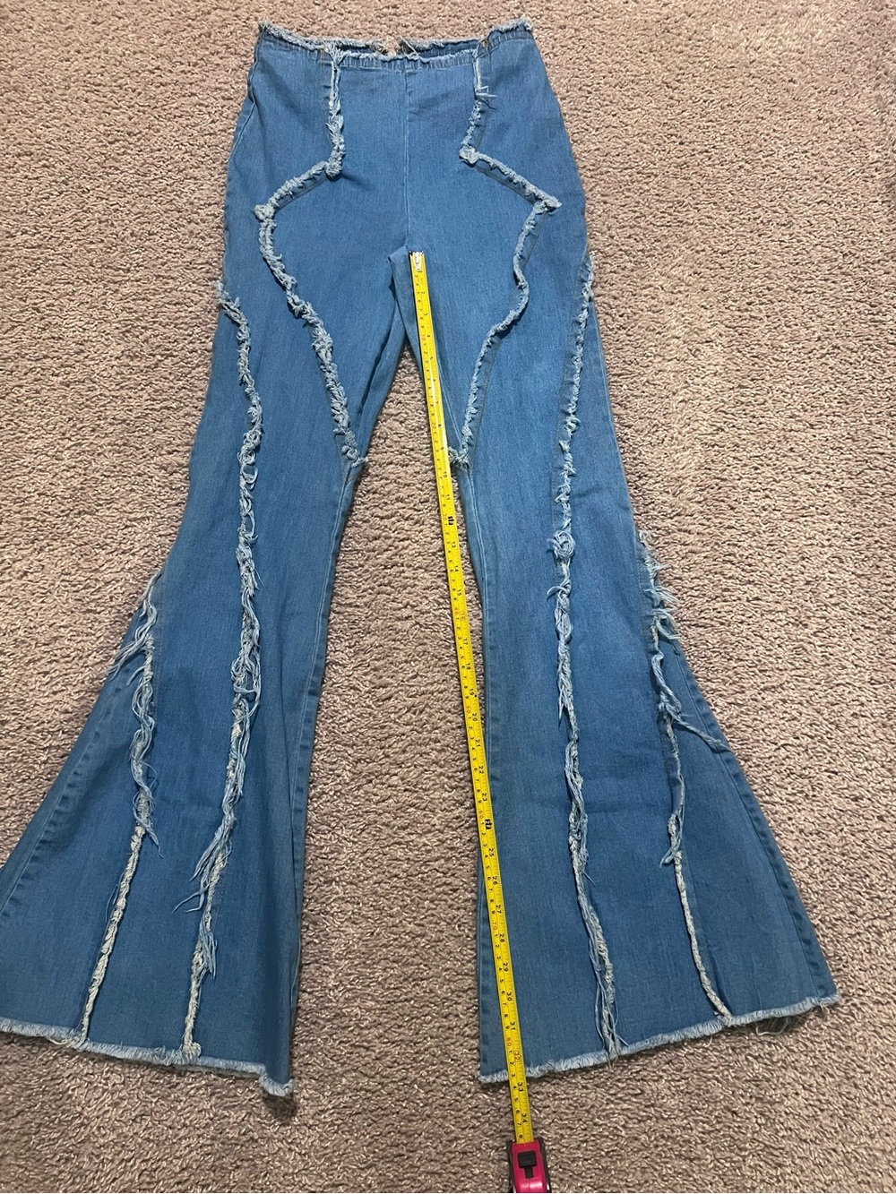 NWOT Fashion Nova Blue Distressed Denim Flare Pants Set - Picture 4 of 11